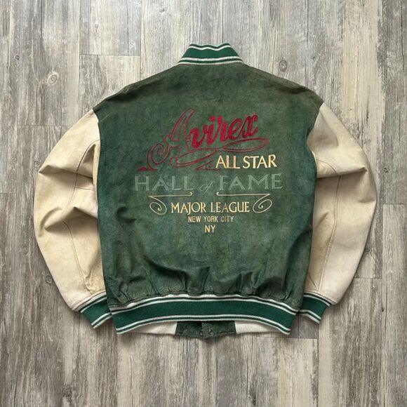 Vintage Avirex Leather Jacket NYC Hall Of Fame Allstar Size Large VTG RARE